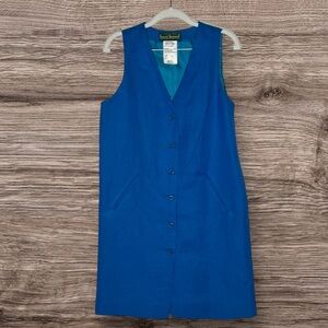 Harve Benard Blue Linen Blend Sleeveless Button-Front Dress Size 4
